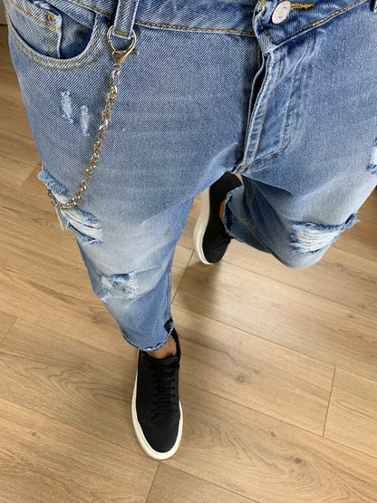 Jeans Raudo con rotture e catena col. Denim